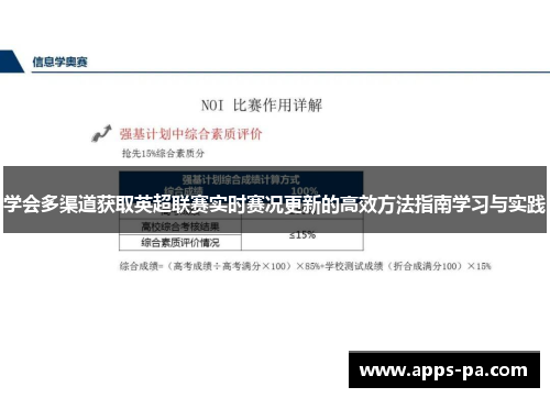 学会多渠道获取英超联赛实时赛况更新的高效方法指南学习与实践