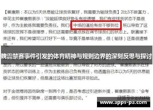 魏震禁赛事件引发的体育精神与规则边界的深刻反思与探讨