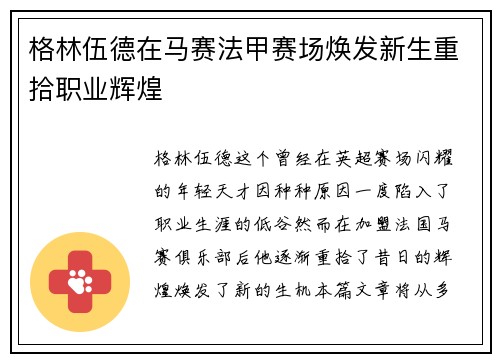 格林伍德在马赛法甲赛场焕发新生重拾职业辉煌