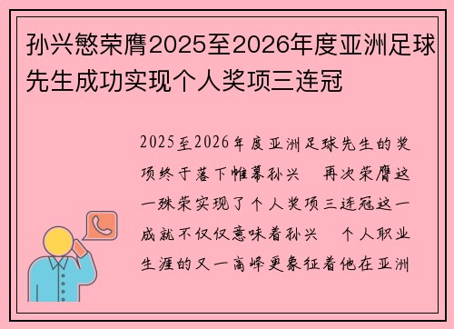 孙兴慜荣膺2025至2026年度亚洲足球先生成功实现个人奖项三连冠